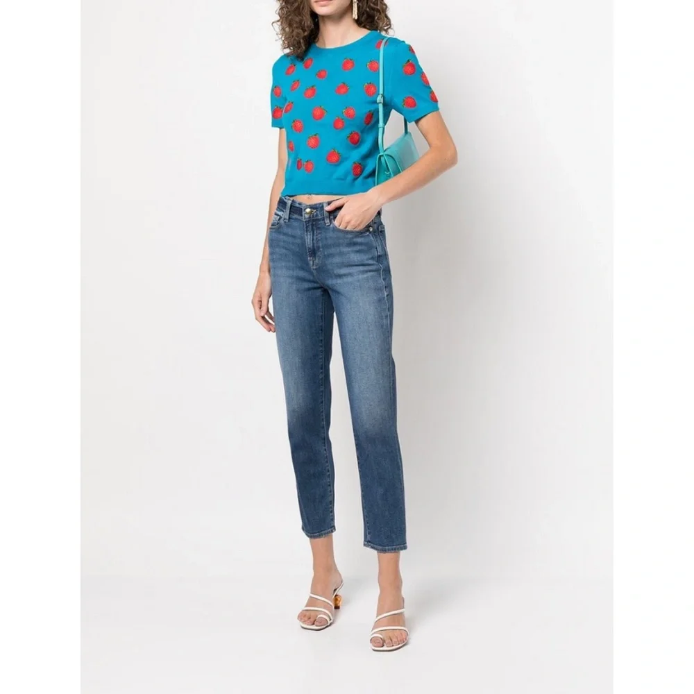 Alice + Oilvia Ciara Embroidered Strawberry Cropped Sweater 🍓